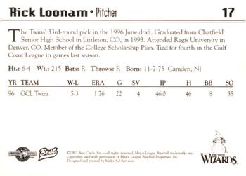 1997 Best Fort Wayne Wizards #17 Rick Loonam Back