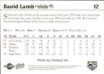 1997 Best Frederick Keys #12 David Lamb Back