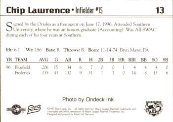 1997 Best Frederick Keys #13 Chip Lawrence Back