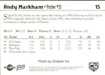 1997 Best Frederick Keys #15 Andy Markham Back