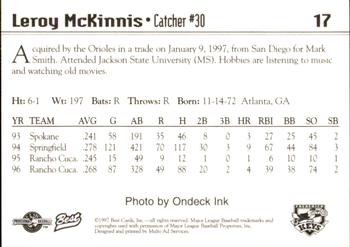 1997 Best Frederick Keys #17 Leroy McKinnis Back