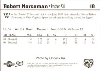 1997 Best Frederick Keys #18 Robert Morseman Back