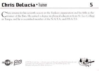 1997 Best Greensboro Bats #5 Chris DeLucia Back