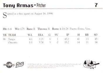 1997 Best Greensboro Bats #7 Tony Armas Back