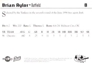 1997 Best Greensboro Bats #8 Brian Aylor Back