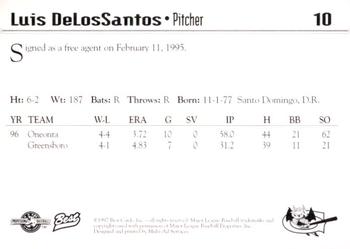 1997 Best Greensboro Bats #10 Luis De Los Santos Back