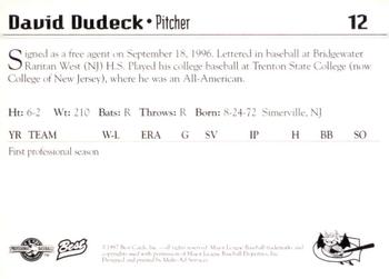 1997 Best Greensboro Bats #12 David Dudeck Back