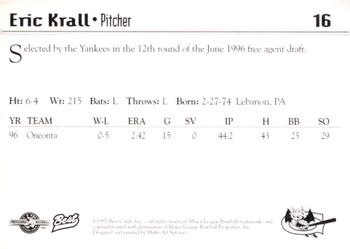 1997 Best Greensboro Bats #16 Eric Krall Back