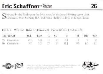 1997 Best Greensboro Bats #26 Eric Schaffner Back