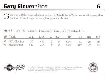1997 Best Hagerstown Suns #6 Gary Glover Back