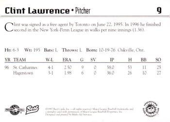 1997 Best Hagerstown Suns #9 Clint Lawrence Back