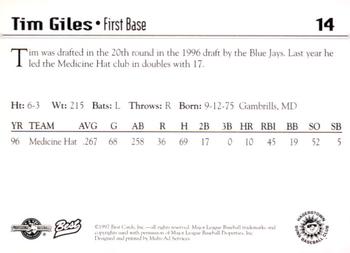 1997 Best Hagerstown Suns #14 Tim Giles Back