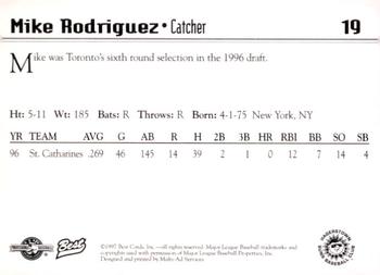 1997 Best Hagerstown Suns #19 Mike Rodriguez Back