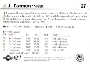 1997 Best Hagerstown Suns #27 J.J. Cannon Back