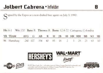 1997 Best Harrisburg Senators #8 Jolbert Cabrera Back