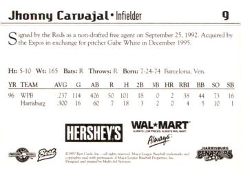 1997 Best Harrisburg Senators #9 Jhonny Carvajal Back