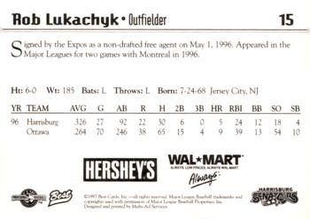 1997 Best Harrisburg Senators #15 Rob Lukachyk Back