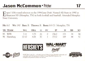1997 Best Harrisburg Senators #17 Jason McCommon Back
