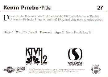 1997 Best Helena Brewers #27 Kevin Priebe Back