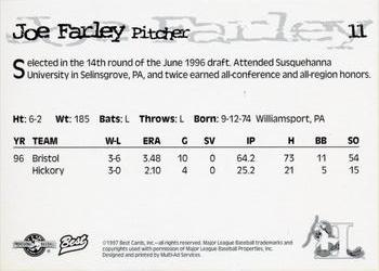 1997 Best Hickory Crawdads Beige #11 Joe Farley Back