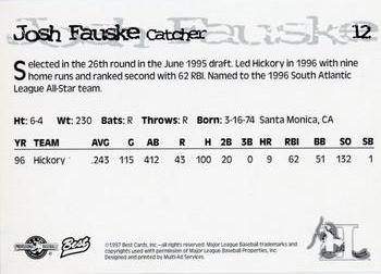 1997 Best Hickory Crawdads Beige #12 Josh Fauske Back