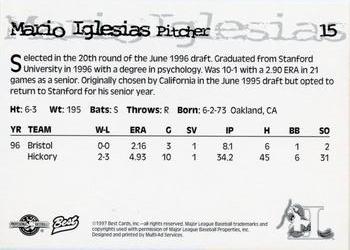 1997 Best Hickory Crawdads Beige #15 Mario Iglesias Back