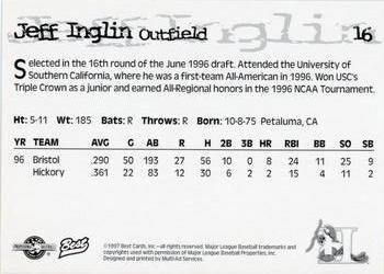 1997 Best Hickory Crawdads Beige #16 Jeff Inglin Back