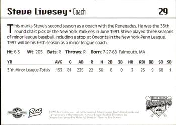 1997 Best Hudson Valley Renegades #29 Steve Livesey Back