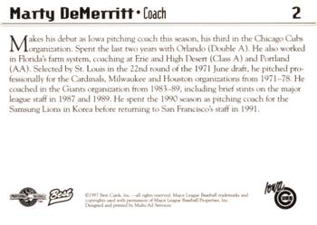 1997 Best Iowa Cubs #2 Marty DeMerritt Back