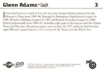 1997 Best Iowa Cubs #3 Glenn Adams Back