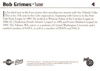 1997 Best Iowa Cubs #4 Bob Grimes Back
