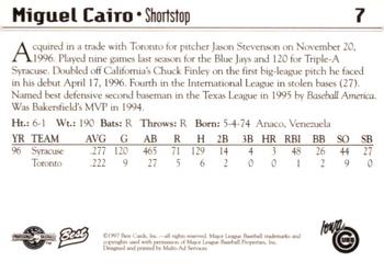 1997 Best Iowa Cubs #7 Miguel Cairo Back