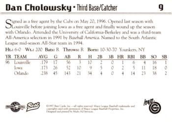 1997 Best Iowa Cubs #9 Dan Cholowsky Back