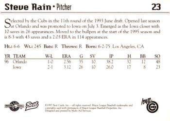 1997 Best Iowa Cubs #23 Steve Rain Back