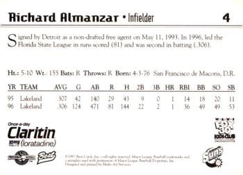 1997 Best Jacksonville Suns #4 Richard Almanzar Back