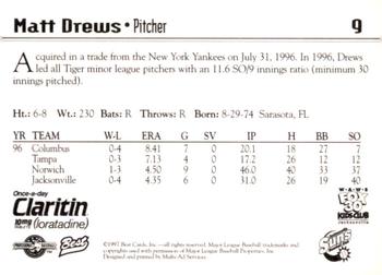 1997 Best Jacksonville Suns #9 Matt Drews Back