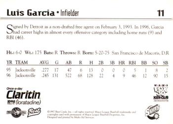 1997 Best Jacksonville Suns #11 Luis Garcia Back