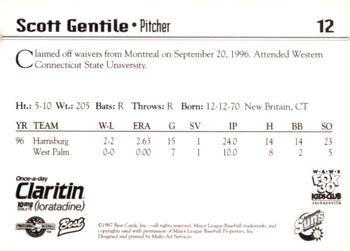 1997 Best Jacksonville Suns #12 Scott Gentile Back
