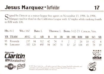 1997 Best Jacksonville Suns #17 Jesus Marquez Back