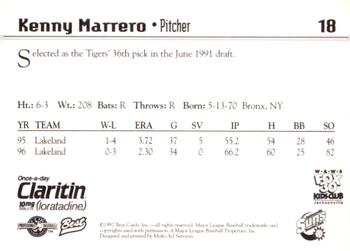 1997 Best Jacksonville Suns #18 Kenny Marrero Back