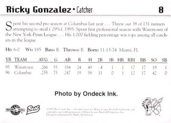 1997 Best Kinston Indians #8 Ricky Gonzalez Back