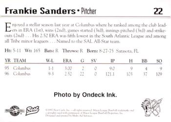 1997 Best Kinston Indians #22 Frankie Sanders Back