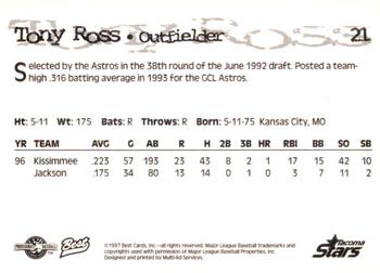 1997 Best Kissimmee Cobras #21 Tony Ross Back