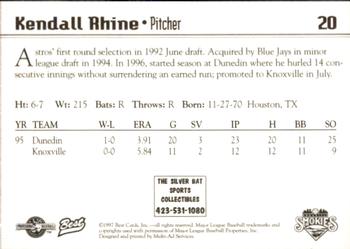 1997 Best Knoxville Smokies #20 Kendall Rhine Back