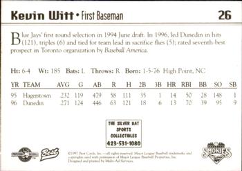 1997 Best Knoxville Smokies #26 Kevin Witt Back