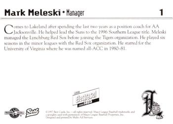 1997 Best Lakeland Tigers #1 Mark Meleski Back