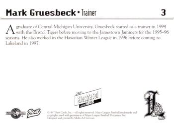 1997 Best Lakeland Tigers #3 Mark Gruesbeck Back