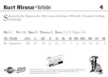 1997 Best Lakeland Tigers #4 Kurt Airoso Back