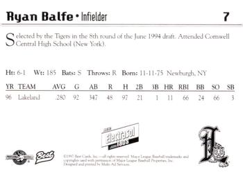 1997 Best Lakeland Tigers #7 Ryan Balfe Back