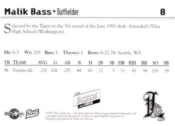 1997 Best Lakeland Tigers #8 Malik Bass Back